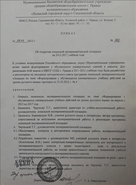 Приказ об открытии проекта